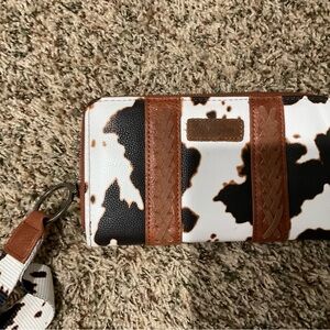 Cow Print Wallet with Brown Accents